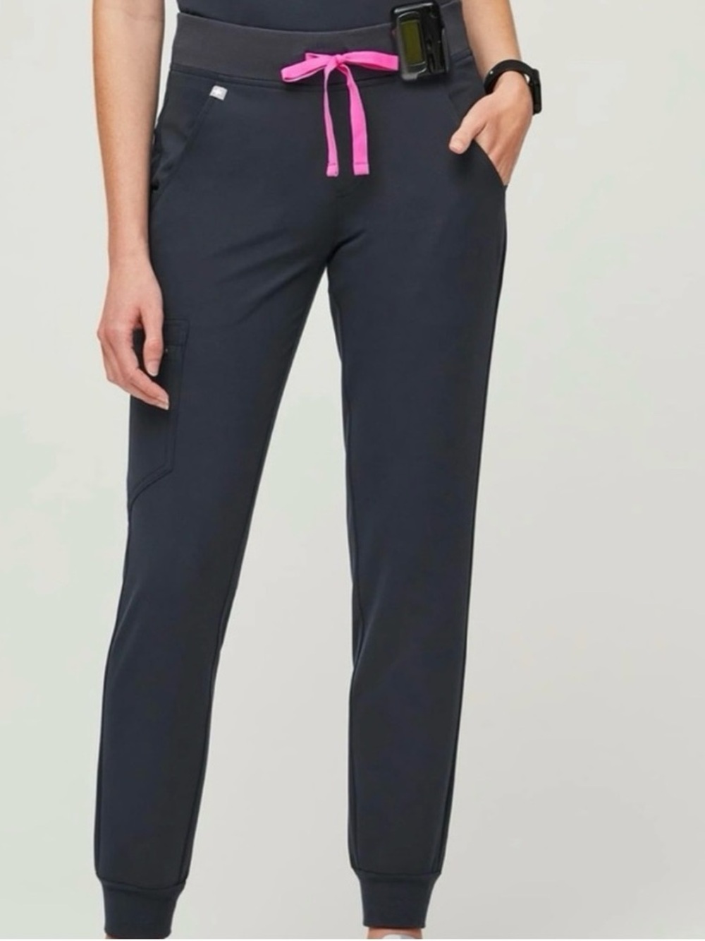 SET: Figs Gray Track Joggers with Hot Pink Drawstring